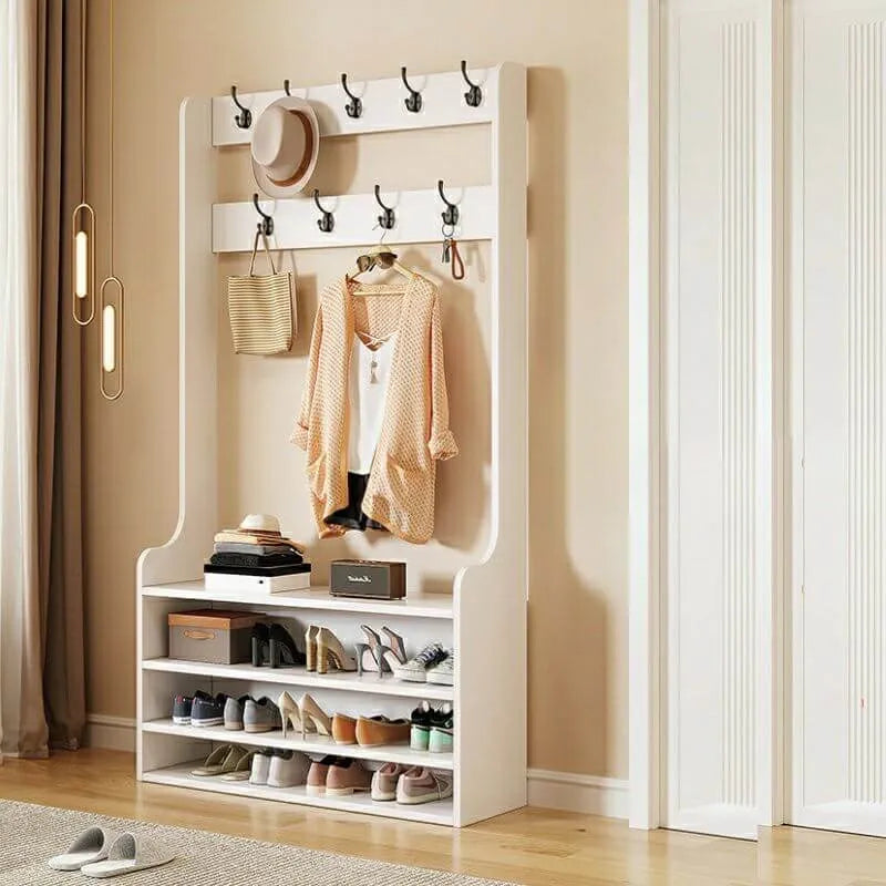 Traditional MDF Hall Tree with Adjustable Shelves & Double-Prong Hooks Secondary image