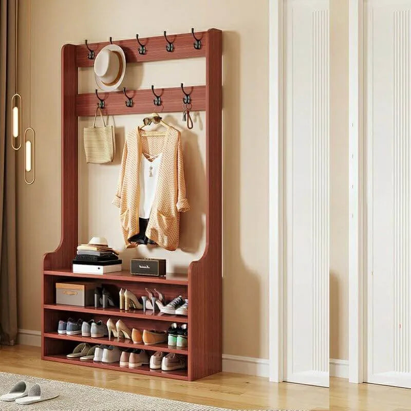 Traditional MDF Hall Tree with Adjustable Shelves & Double-Prong Hooks