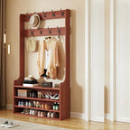 Traditional MDF Hall Tree with Adjustable Shelves & Double-Prong Hooks