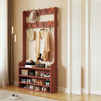 Traditional MDF Hall Tree with Adjustable Shelves & Double-Prong Hooks