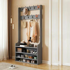 Traditional MDF Hall Tree with Adjustable Shelves & Double-Prong Hooks