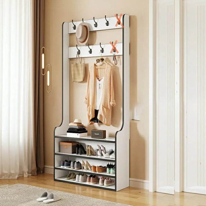 Traditional MDF Hall Tree with Adjustable Shelves & Double-Prong Hooks
