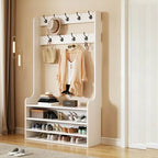 Traditional MDF Hall Tree with Adjustable Shelves & Double-Prong Hooks
