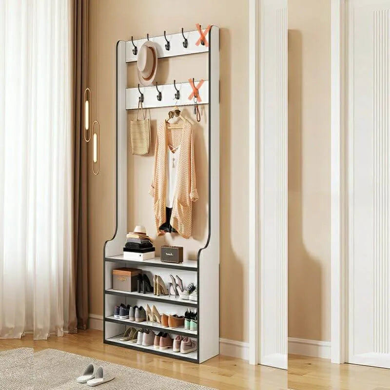 Traditional MDF Hall Tree with Adjustable Shelves & Double-Prong Hooks