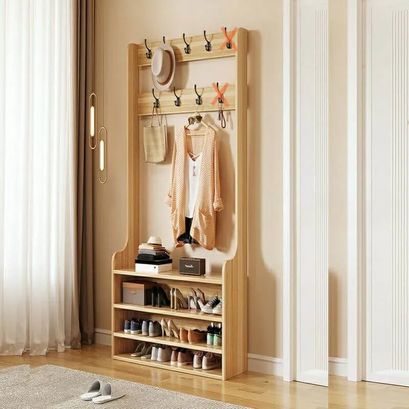 Traditional MDF Hall Tree with Adjustable Shelves & Double-Prong Hooks