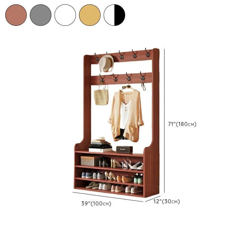 Traditional MDF Hall Tree with Adjustable Shelves & Double-Prong Hooks Dimensions