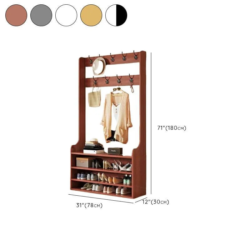 Traditional MDF Hall Tree with Adjustable Shelves & Double-Prong Hooks Dimensions