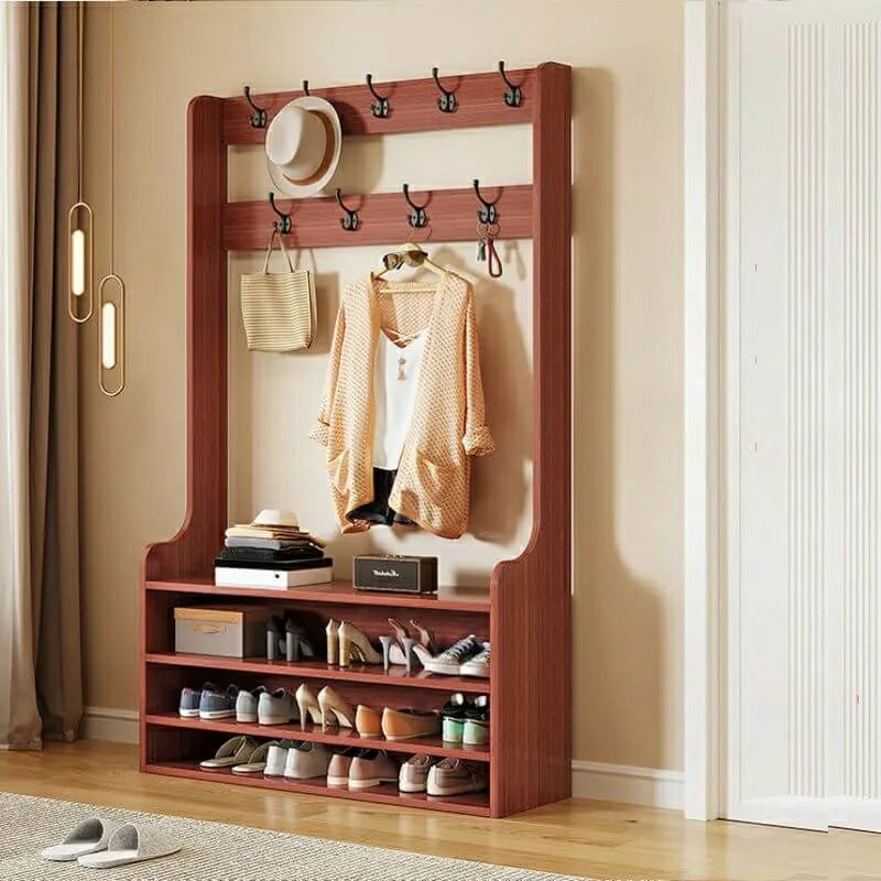 Traditional MDF Hall Tree with Adjustable Shelves & Double-Prong Hooks Main Product Image Main image