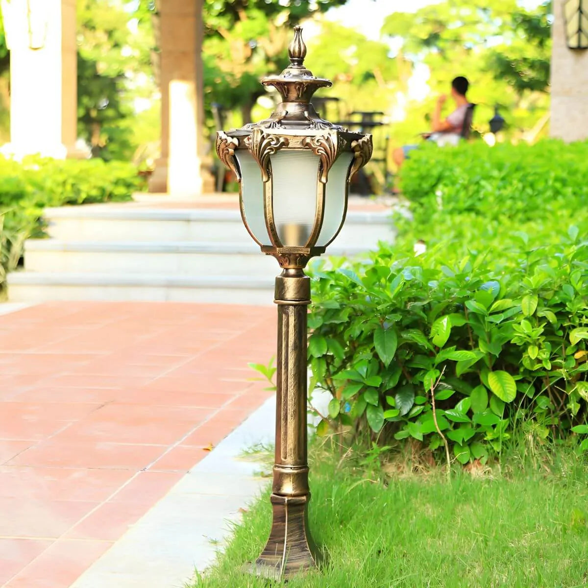 Traditional Prismatic Glass Path Light with Bronze Metal Finish