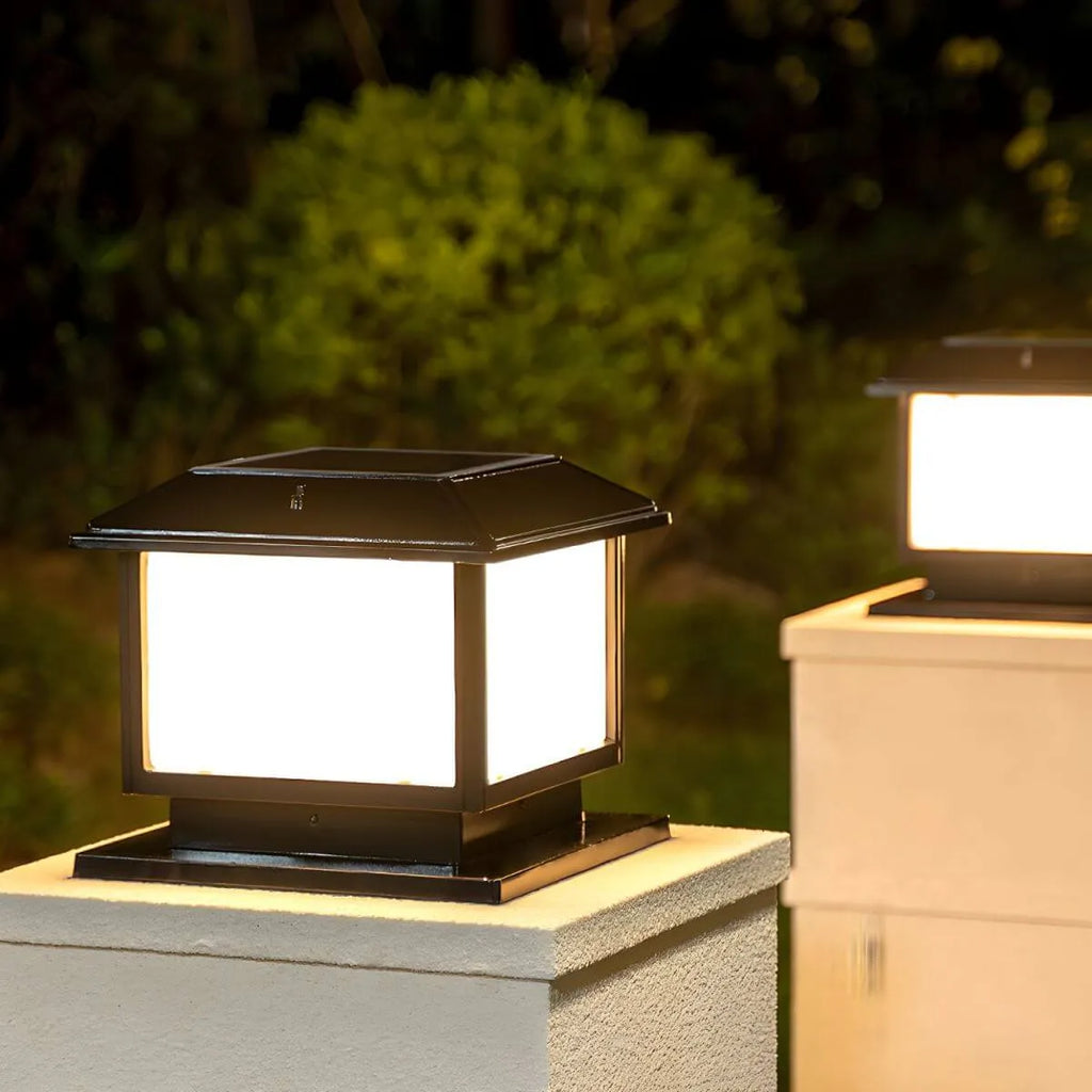 Traditional Solar-Powered Metal Landscape Table Lamp with Acrylic Shade