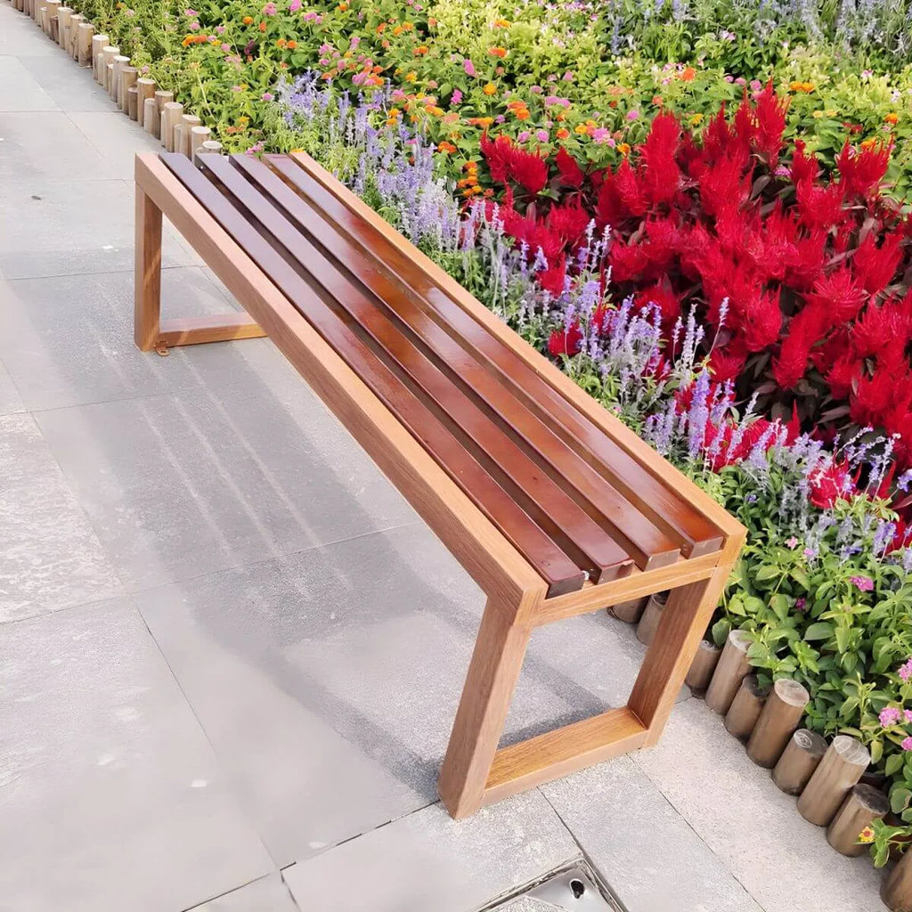 Traditional Solid Pine Outdoor Bench with Clean Lines and Espresso Finish
