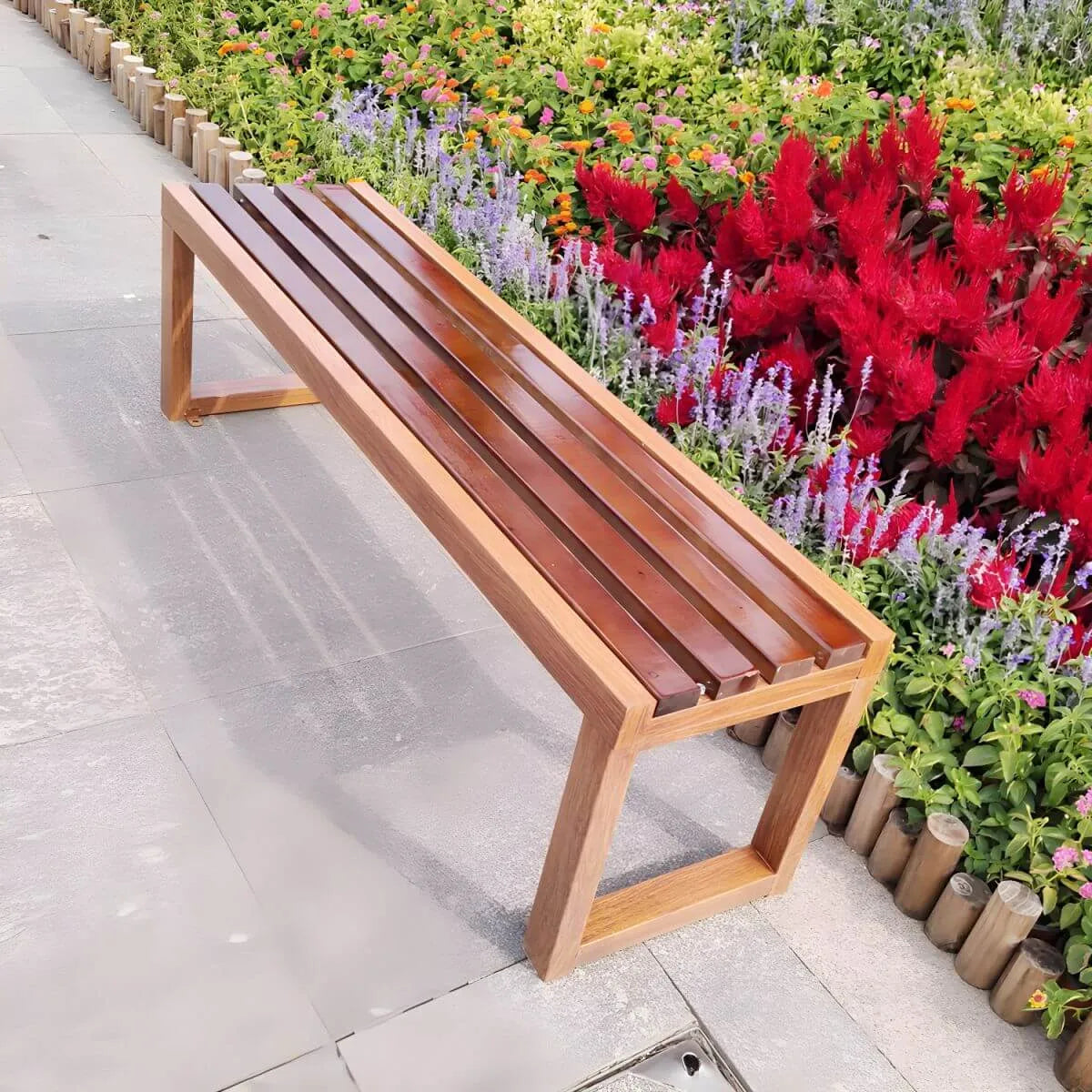 Traditional Solid Pine Outdoor Bench with Clean Lines and Espresso Finish