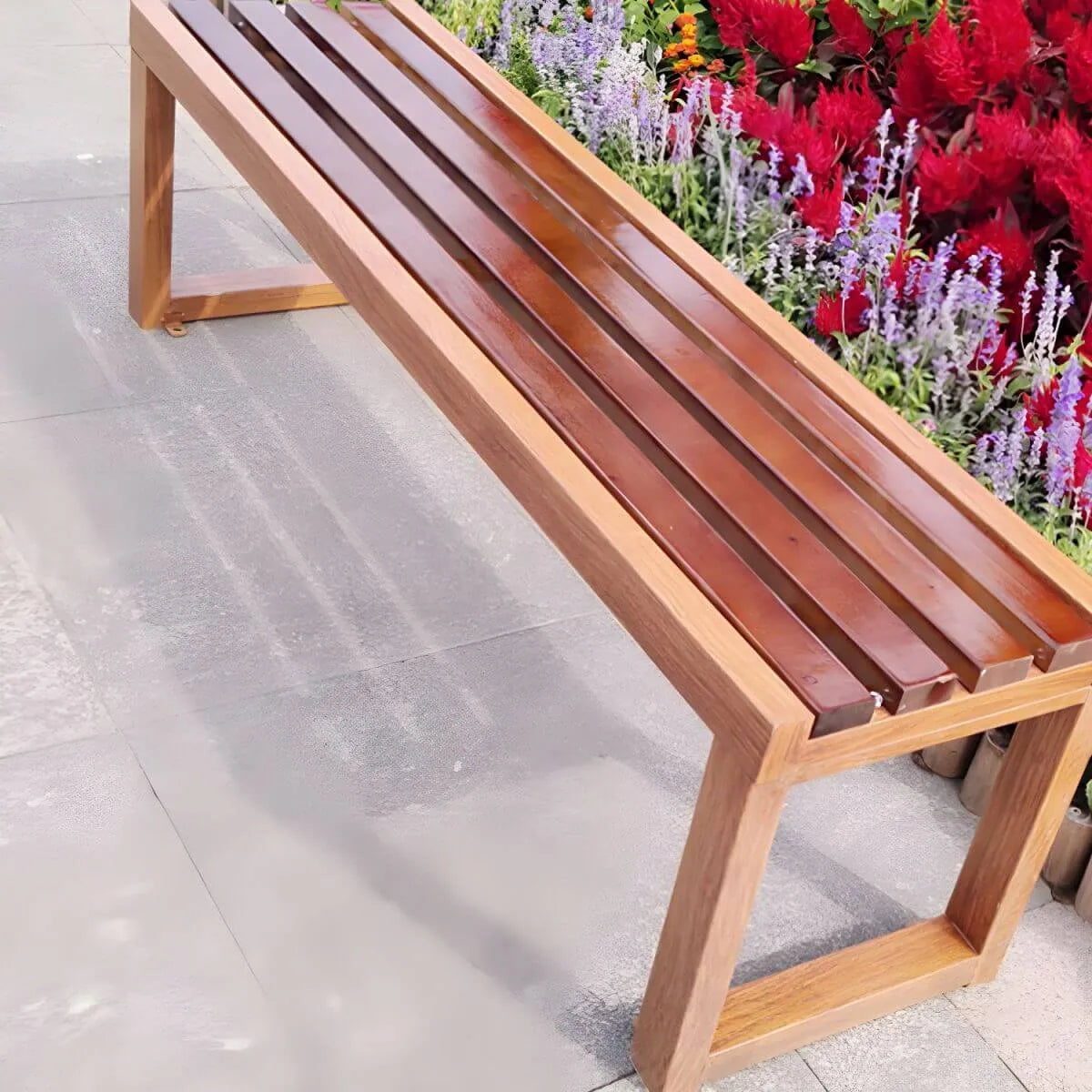 Traditional Solid Pine Outdoor Bench with Clean Lines and Espresso Finish