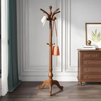 Traditional Solid Rubberwood Hall Tree with Spiral-Turned Post and Hooks
