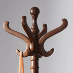 Traditional Solid Rubberwood Hall Tree with Spiral-Turned Post and Hooks