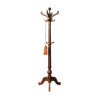 Traditional Solid Rubberwood Hall Tree with Spiral-Turned Post and Hooks