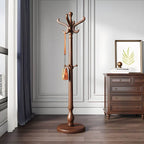 Traditional Solid Rubberwood Hall Tree with Spiral-Turned Post and Hooks