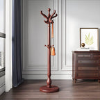 Traditional Solid Rubberwood Hall Tree with Spiral-Turned Post and Hooks