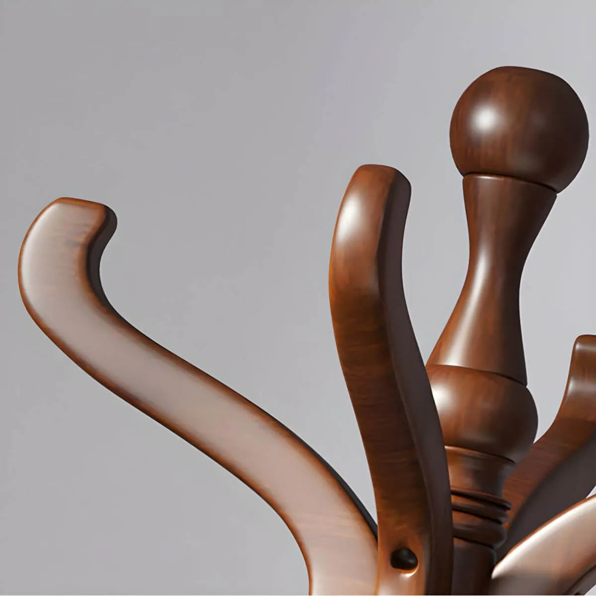 Traditional Solid Rubberwood Hall Tree with Spiral-Turned Post and Hooks