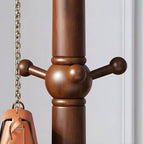 Traditional Solid Rubberwood Hall Tree with Spiral-Turned Post and Hooks