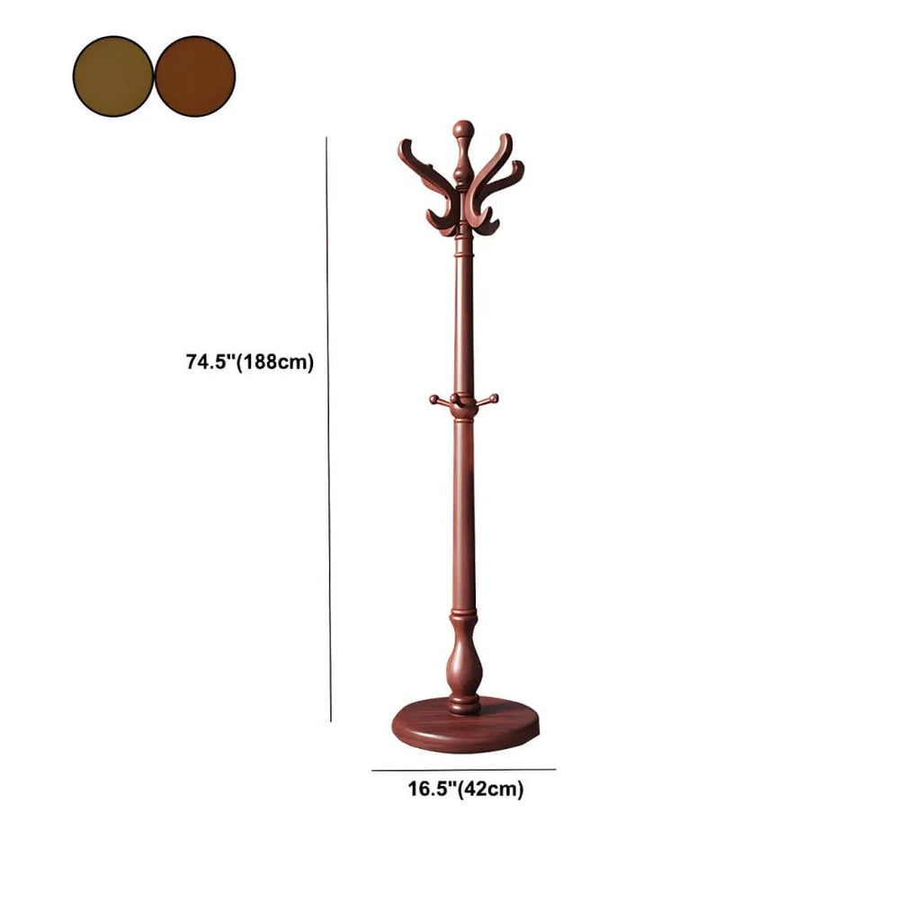 Traditional Solid Rubberwood Hall Tree with Spiral-Turned Post and Hooks Dimensions