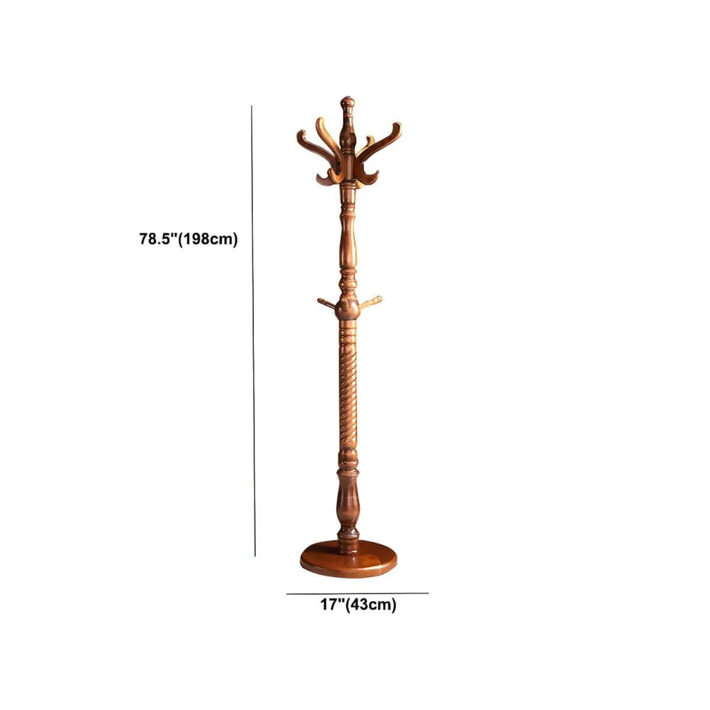 Traditional Solid Rubberwood Hall Tree with Spiral-Turned Post and Hooks Dimensions