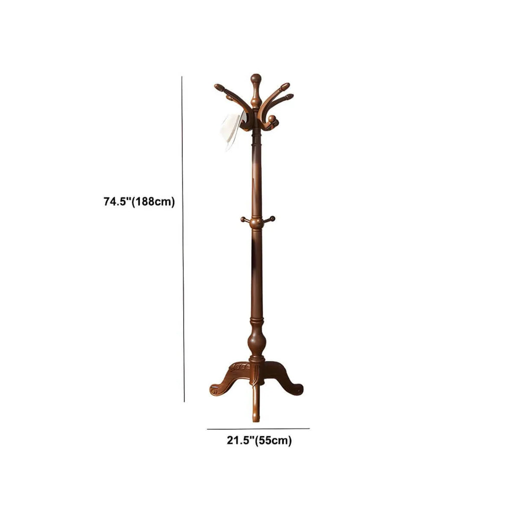 Traditional Solid Rubberwood Hall Tree with Spiral-Turned Post and Hooks Dimensions
