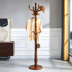 Traditional Solid Rubberwood Hall Tree with Spiral-Turned Post and Hooks Main Product Image
