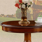 Traditional Solid Rubberwood Round End Table Set – Espresso Brown