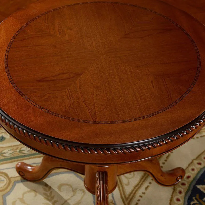 Traditional Solid Rubberwood Round End Table Set – Espresso Brown