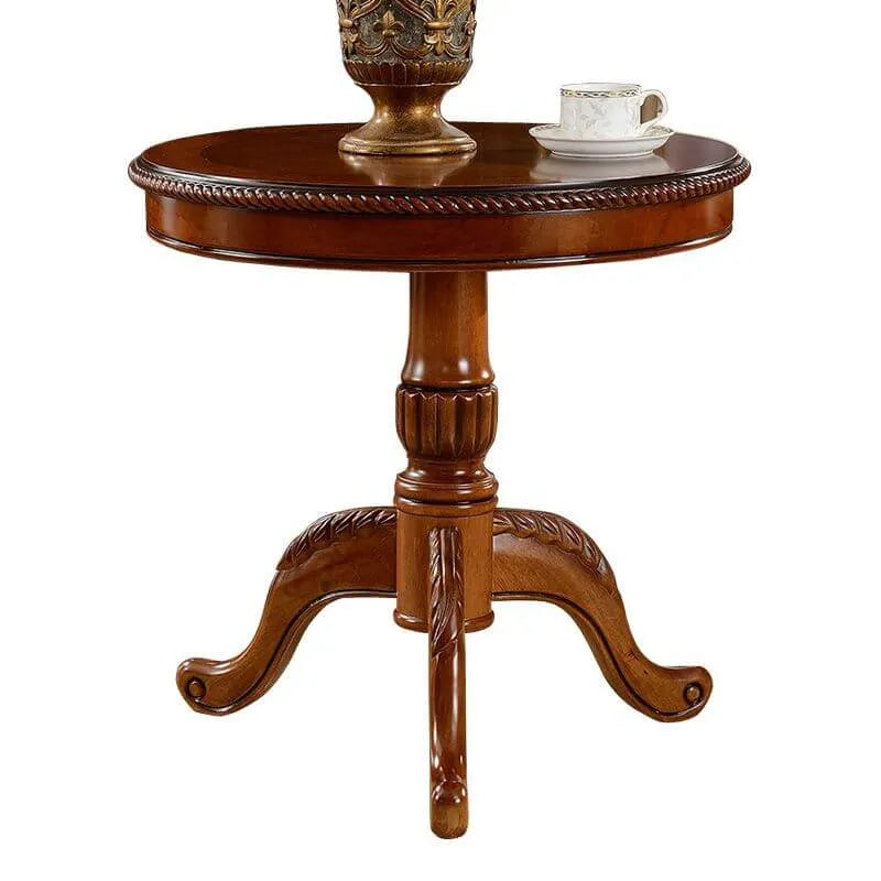 Traditional Solid Rubberwood Round End Table Set – Espresso Brown