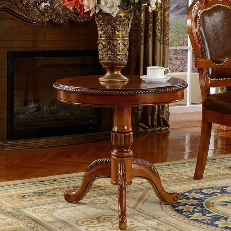 Traditional Solid Rubberwood Round End Table Set – Espresso Brown
