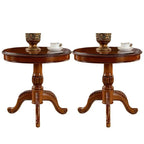 Traditional Solid Rubberwood Round End Table Set – Espresso Brown