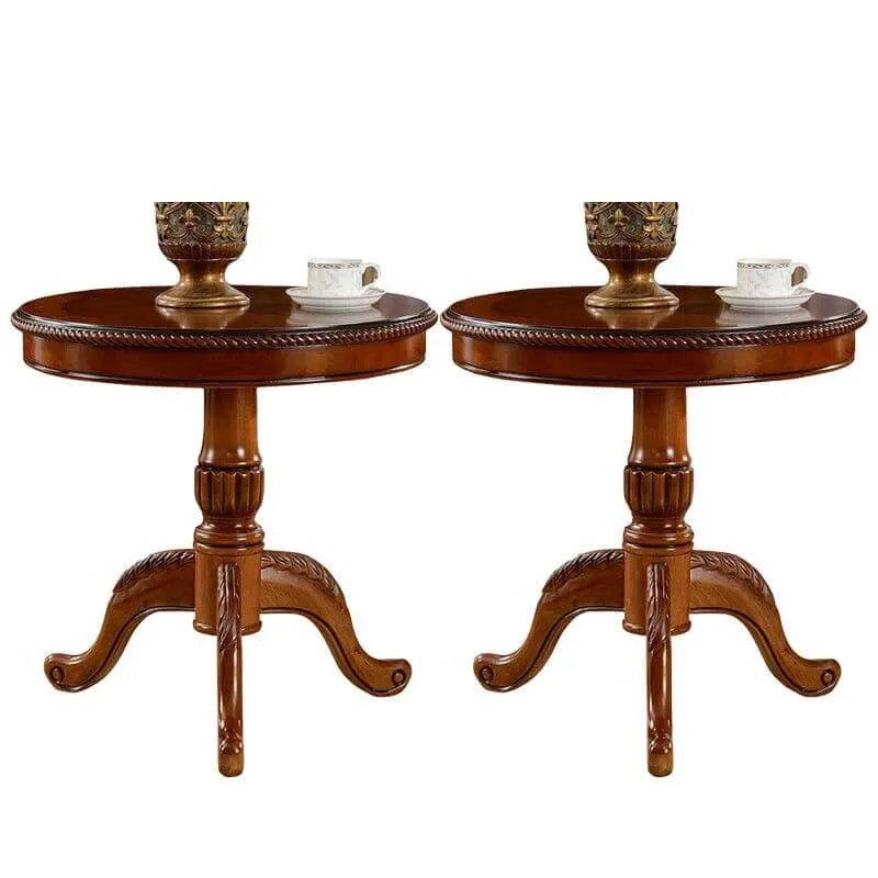 Traditional Solid Rubberwood Round End Table Set – Espresso Brown
