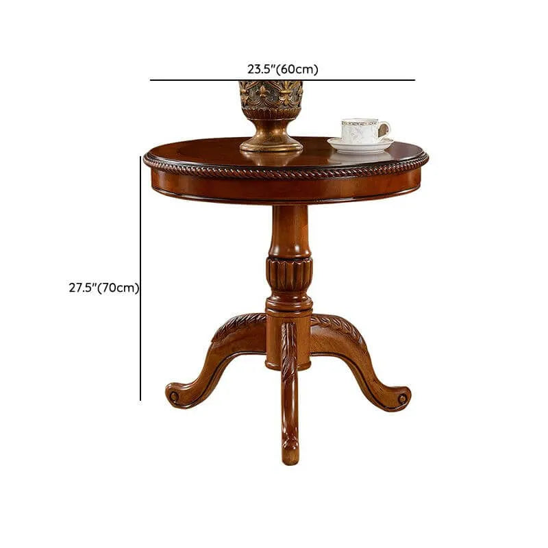 Traditional Solid Rubberwood Round End Table Set – Espresso Brown Dimensions