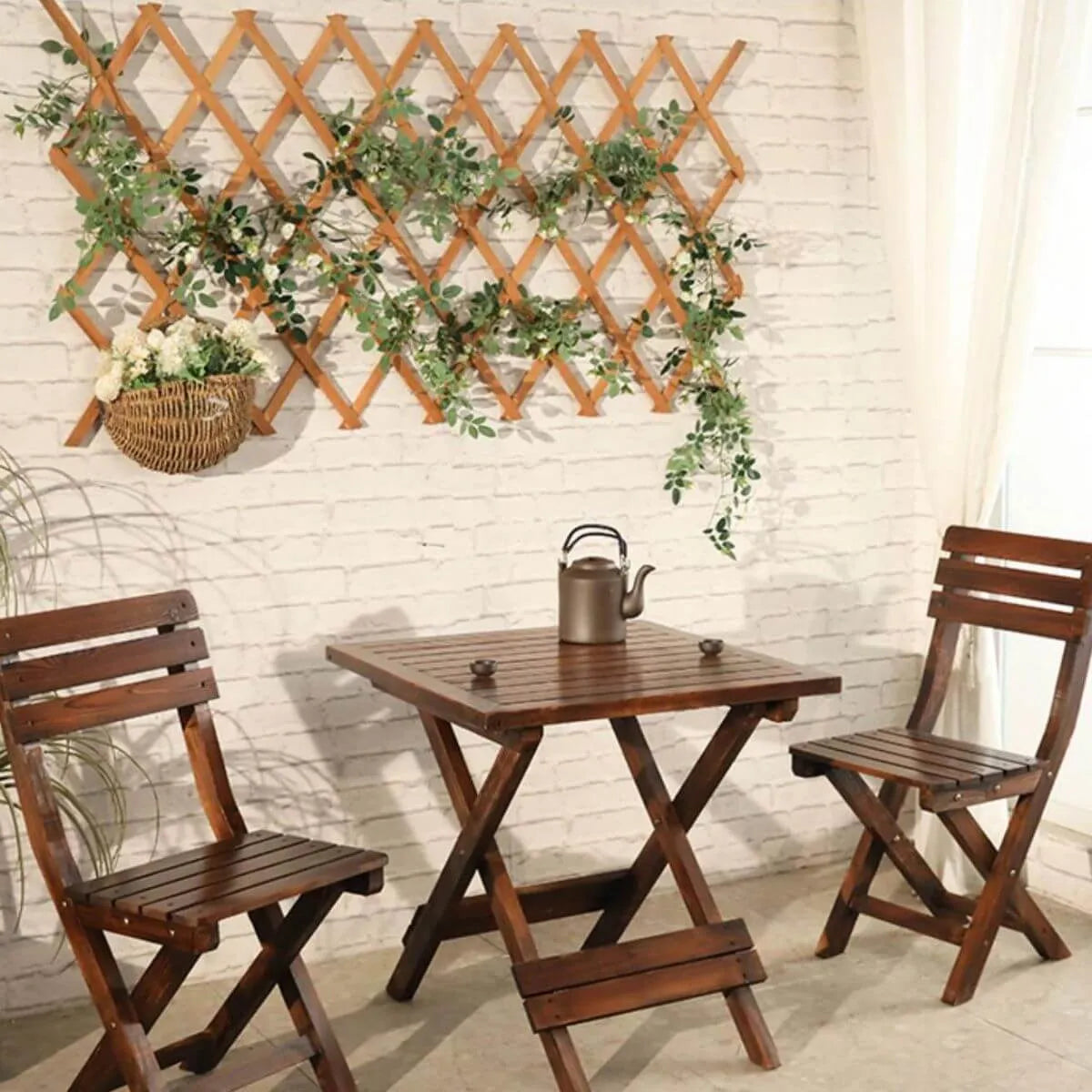 Traditional Square Foldable Wooden Coffee Table Set – Dark Brown Outdoor Patio Furniture