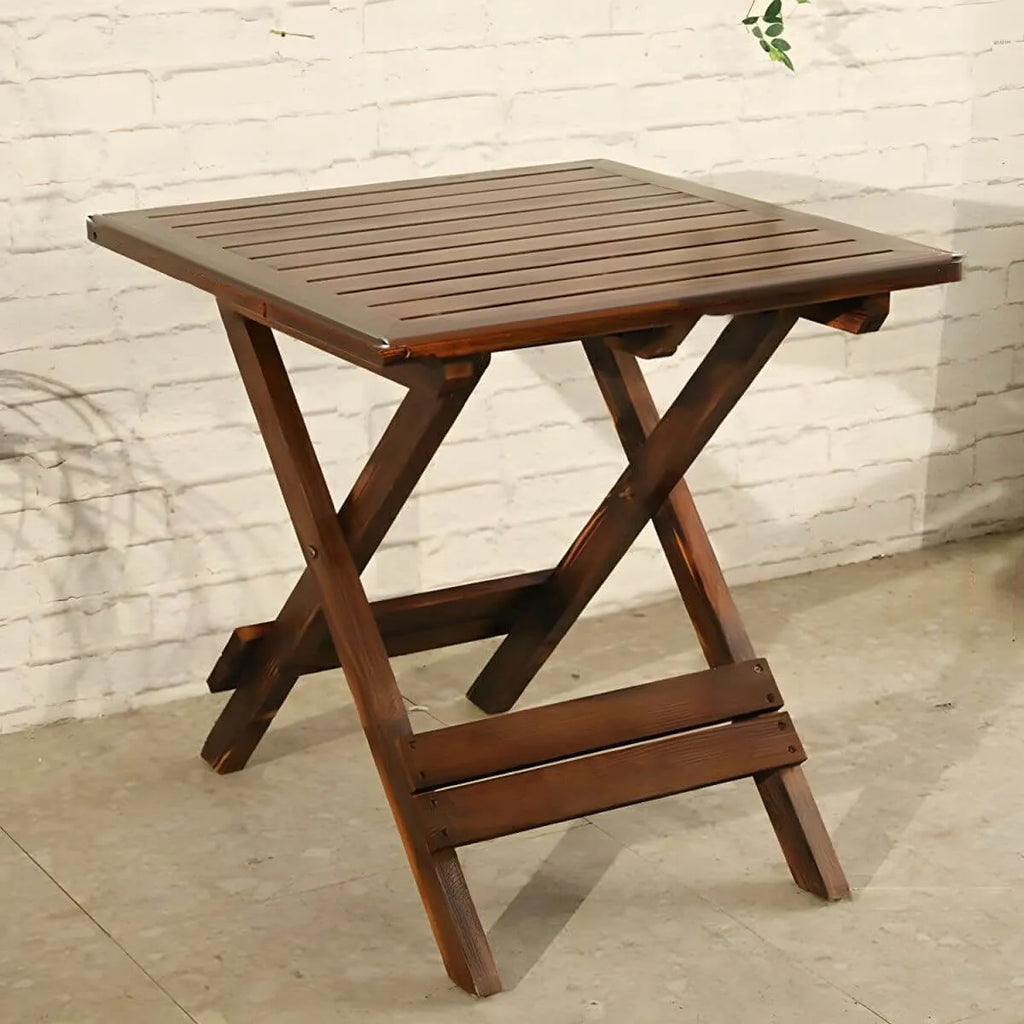 Traditional Square Foldable Wooden Coffee Table Set – Dark Brown Outdoor Patio Furniture
