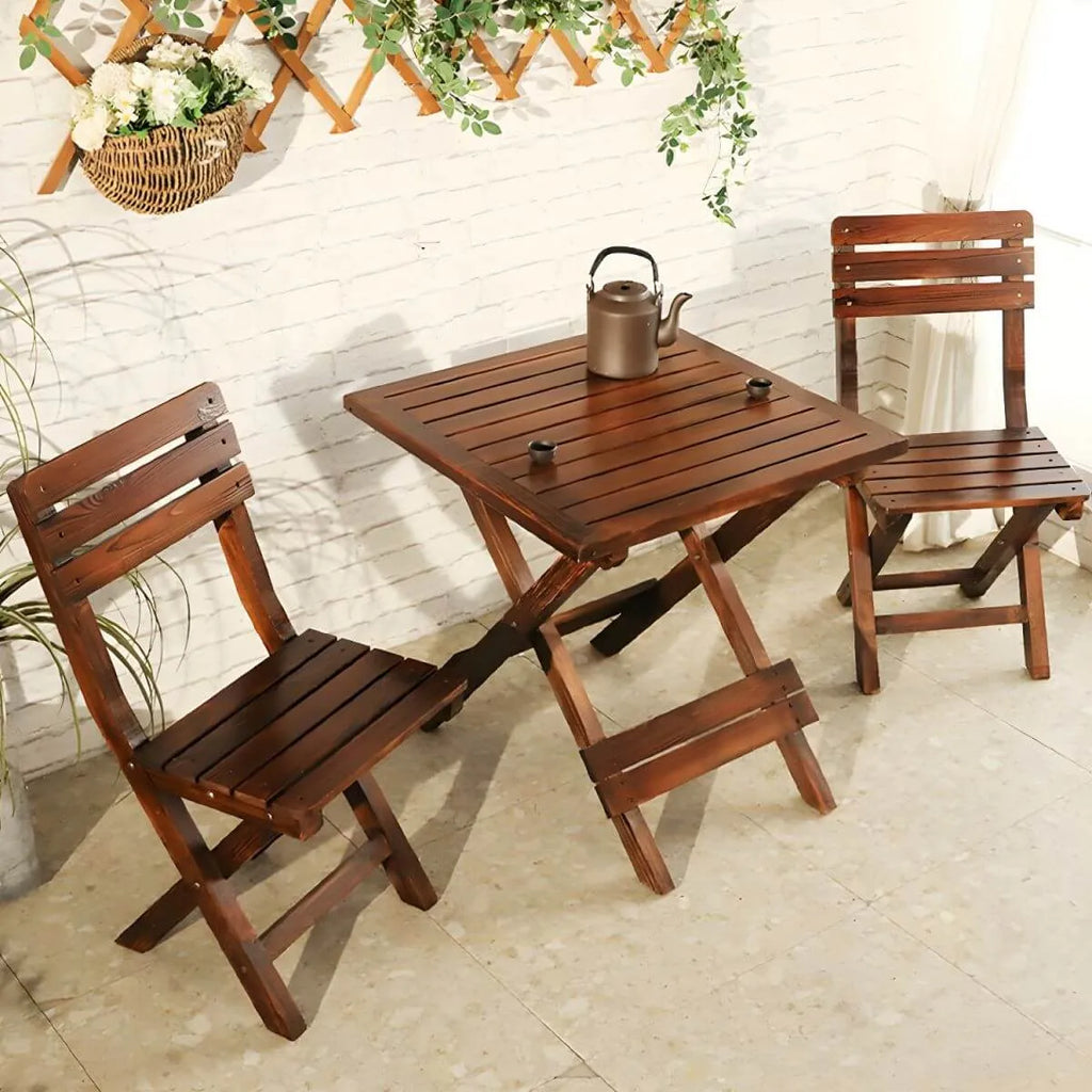 Traditional Square Foldable Wooden Coffee Table Set – Dark Brown Outdoor Patio Furniture