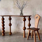 Traditional Walnut Console Table with Turned Leg Base and Organic Top