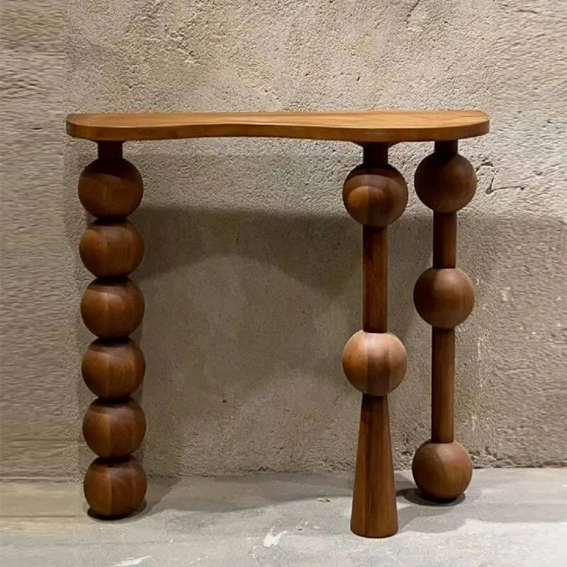 Traditional Walnut Console Table with Turned Leg Base and Organic Top