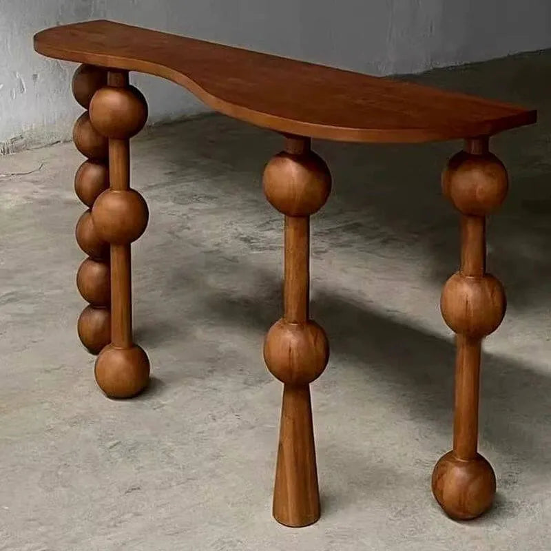Traditional Walnut Console Table with Turned Leg Base and Organic Top