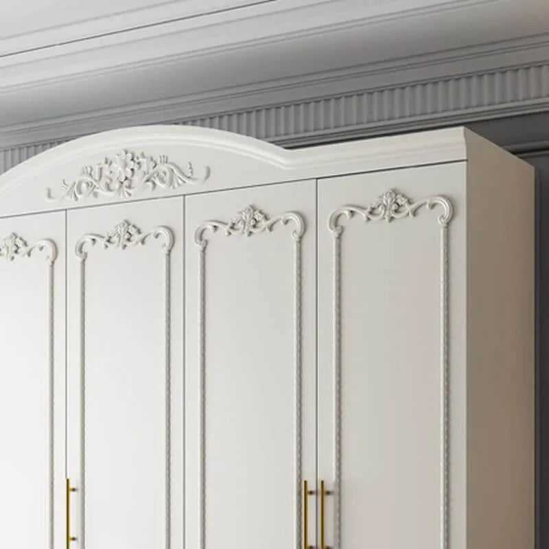 Traditional White Wood Wardrobe Armoire With Ornate Storage