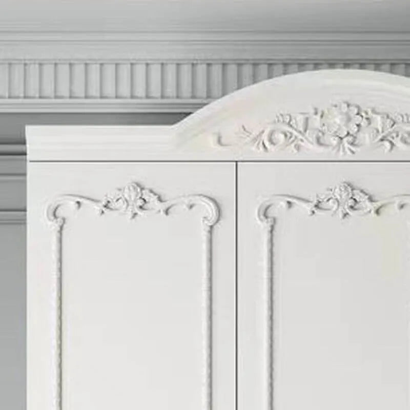 Traditional White Wood Wardrobe Armoire With Ornate Storage