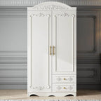 Traditional White Wood Wardrobe Armoire With Ornate Storage