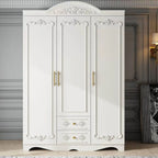 Traditional White Wood Wardrobe Armoire With Ornate Storage