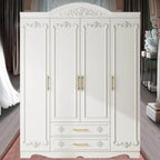 Traditional White Wood Wardrobe Armoire With Ornate Storage
