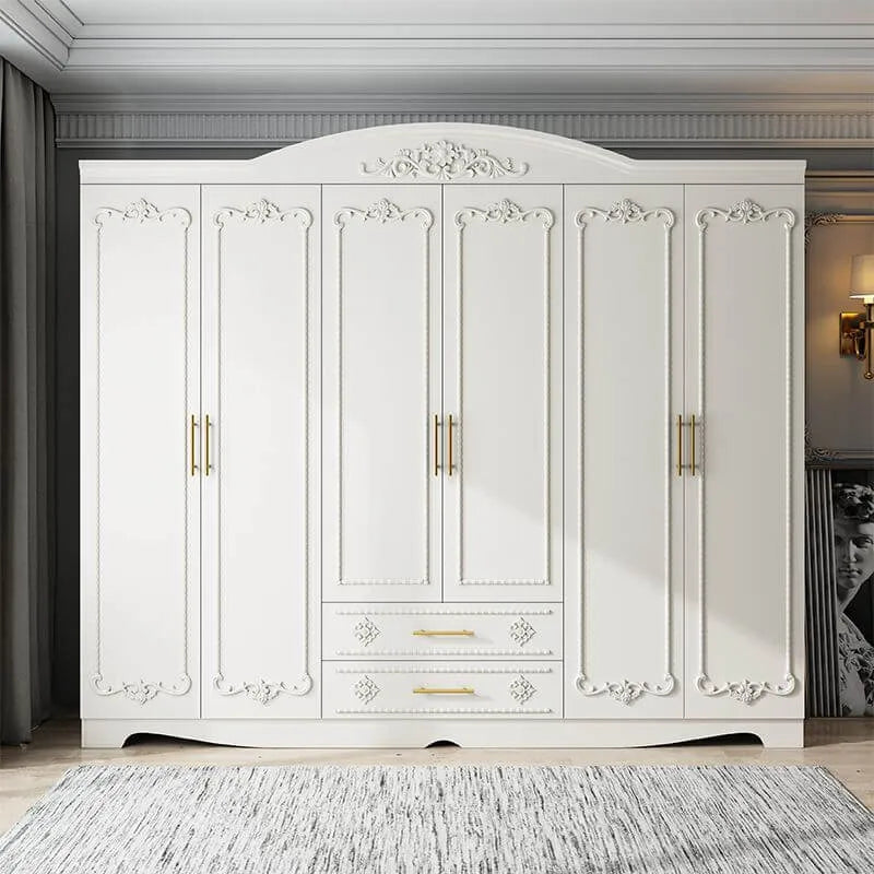 Traditional White Wood Wardrobe Armoire With Ornate Storage