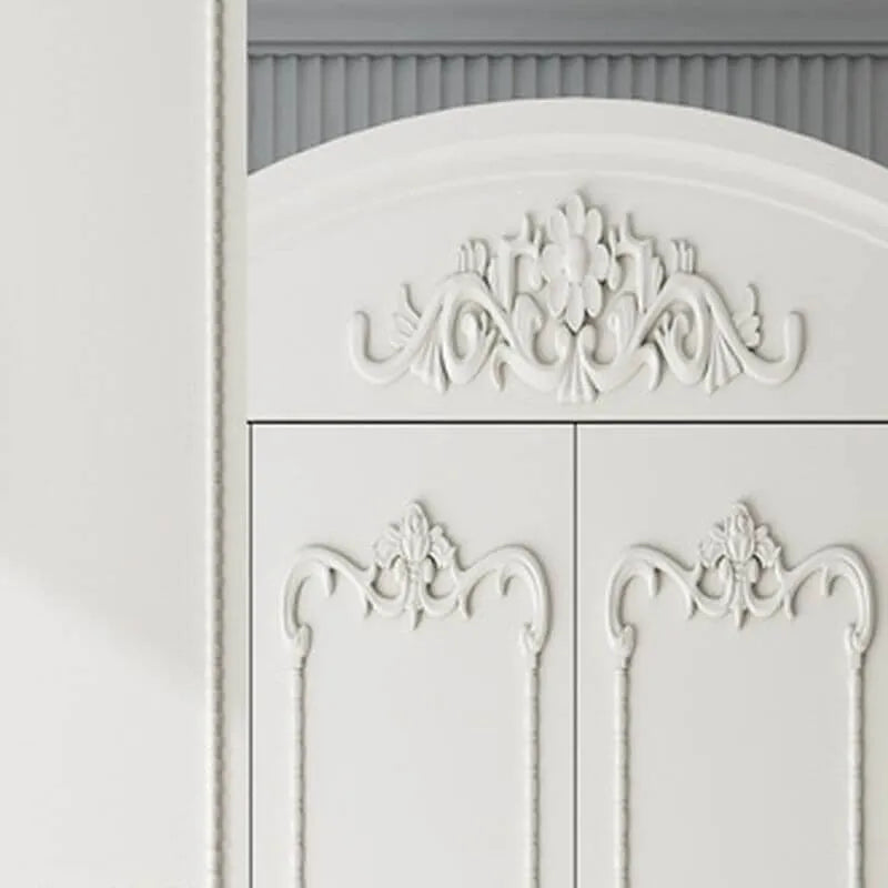 Traditional White Wood Wardrobe Armoire With Ornate Storage