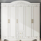 Traditional White Wood Wardrobe Armoire With Ornate Storage