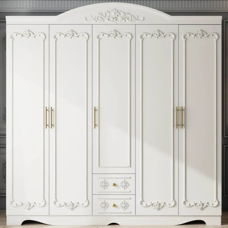 Traditional White Wood Wardrobe Armoire With Ornate Storage